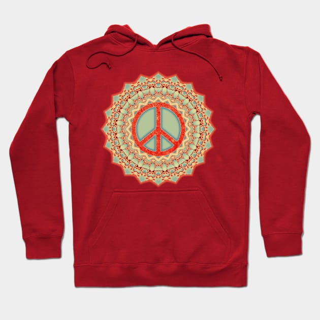 Lotus Flower Peace Mandala Red Ice Blue Hoodie by EDDArt